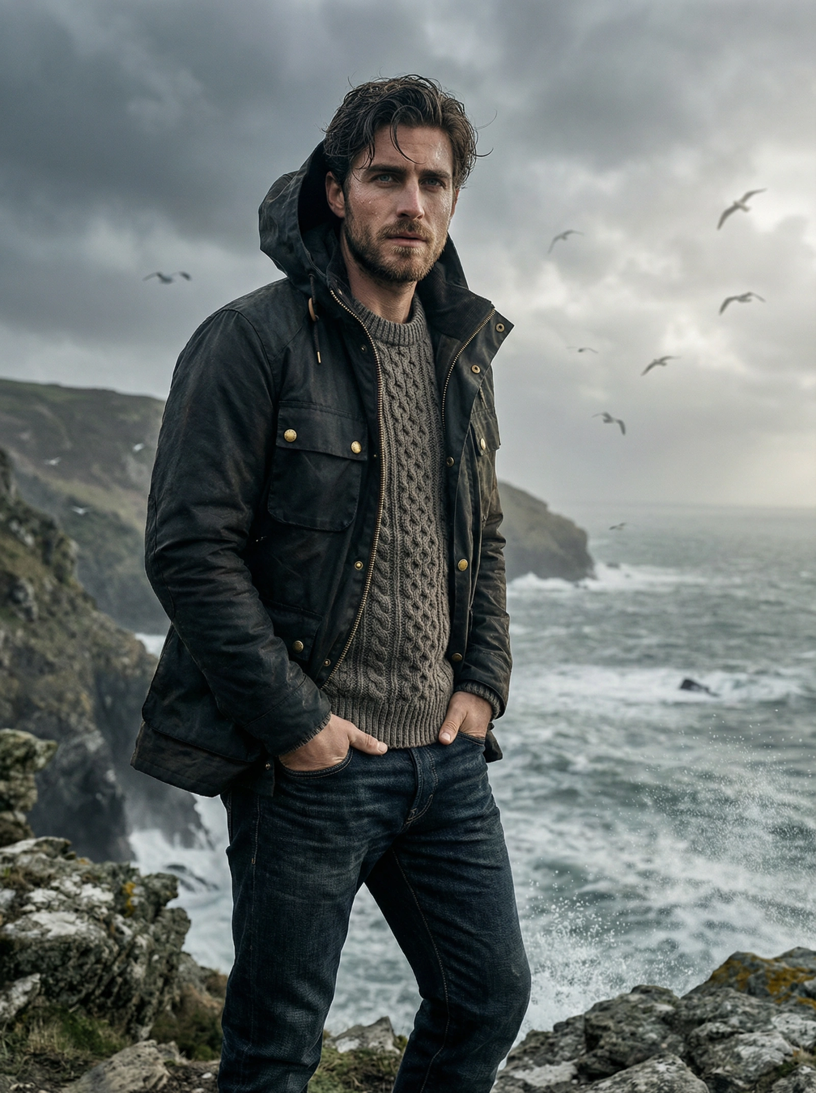 Solitary Figure on Stormy Cliff