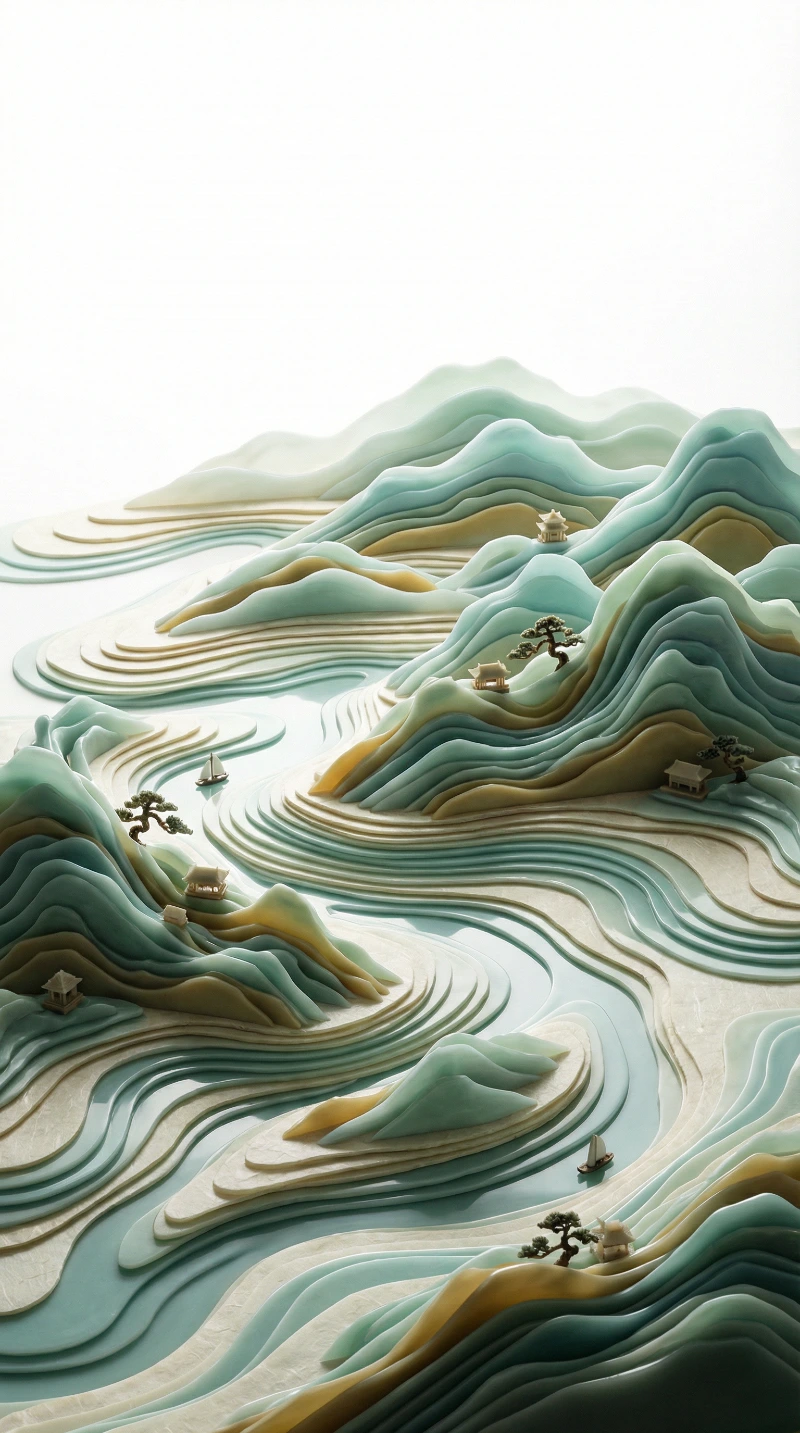 Nano Banana model generation of Neo-Chinese 3D Landscape Sculpture