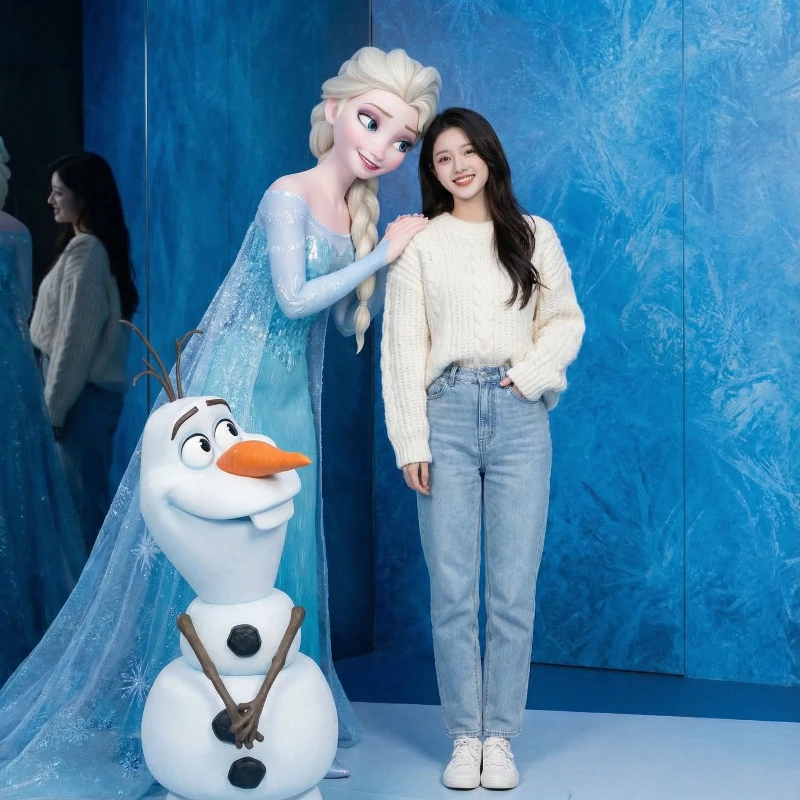 Nano Banana model generation of 3D Elsa Olaf Fashion Scene